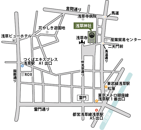 浅草駅から浅草寺までの地図